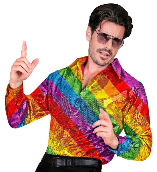 Camisa de lentejuelas arcoíris para hombre.