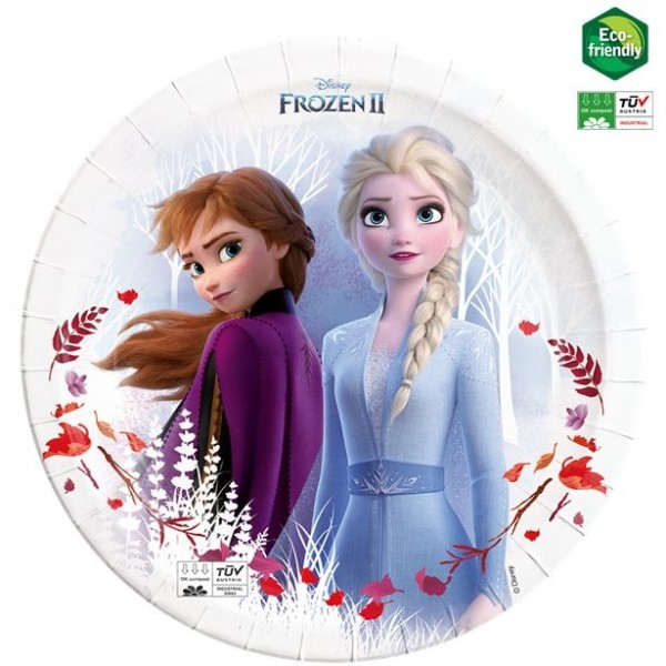 8 Frozen II paper plates compostable 23cm