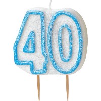 Oversigt: Happy Blue Sparkling 40th Birthday cake lys