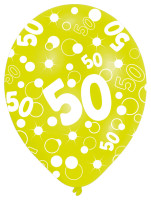 Oversigt: 6 bobler 50-års fødselsdag balloner flerfarvet 27,5 cm