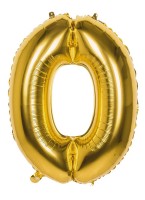 Folieballon nummer 0 guldmetallisk 36cm