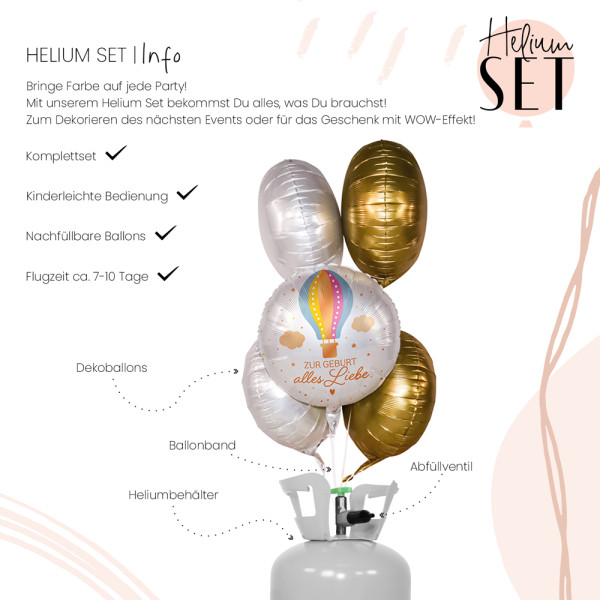 Zur Geburt Heißluftballon Ballonbouquet-Set mit Heliumbehälter 3
