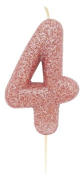 Candelina numero 4 rosa glitterato 7cm