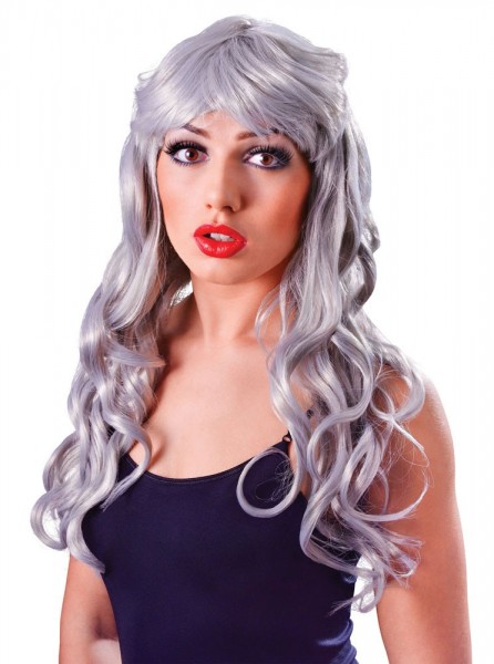 Srebrno-szara peruka z długimi włosami z lokami