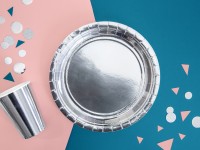 Vorschau: 6 Silber metallic Pappteller 23cm