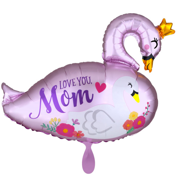 Ballon aluminium cygne Love you Mom 73cm