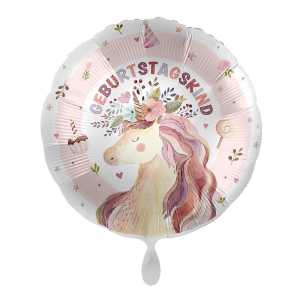 Folieballong Rosy Unicorn Bday 45cm