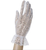 Widok: Efektowne rękawiczki z siateczki z cekinami w kolorze białym