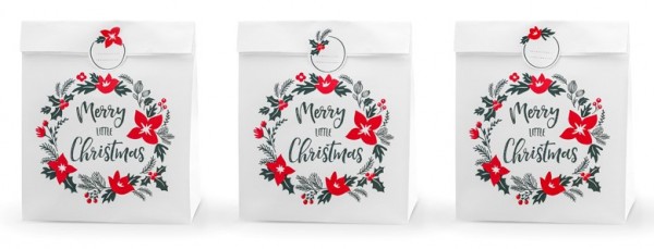 3 sacchetti regalo ghirlanda di Natale bianchi 2