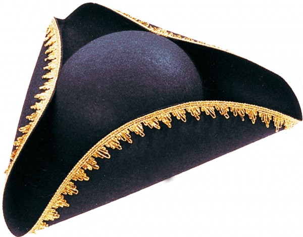 Klasyczny kapelusz tricorn ze złotymi wykończeniami