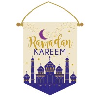 Ramadan Kareem Wandbanner, Leinen, 28x38 cm, Blau/Gold