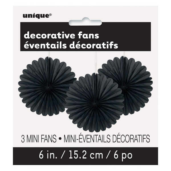 Decoratieve waaier bloem zwart 15cm set van 3