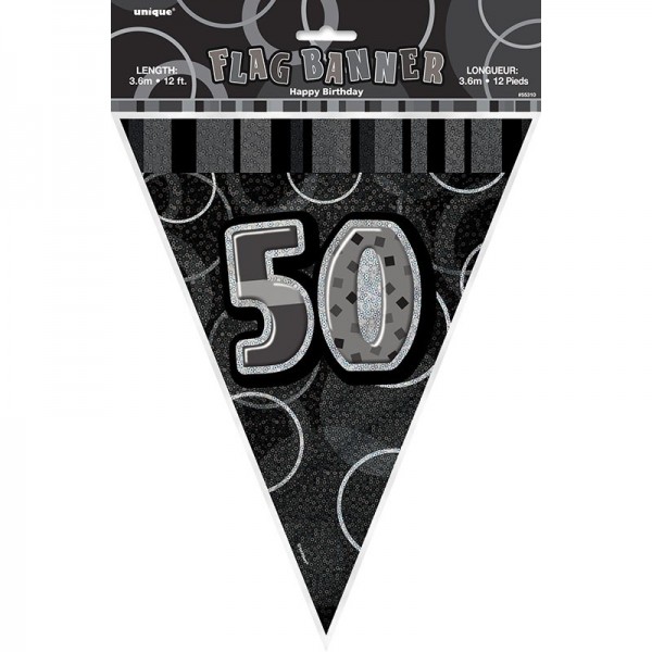 50 cumpleaños fiesta en blanco y negro cadena de banderines