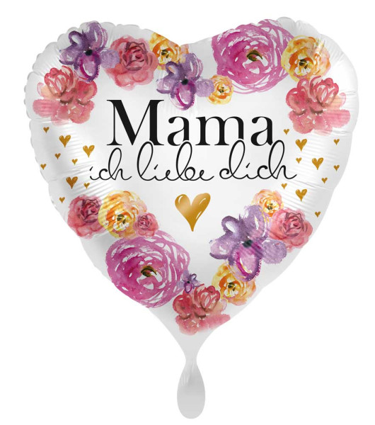Ballon aluminium coeur fleuri Mama 45cm