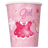 Preview: 8 Baby Girl Emilia Party Paper Cups 266ml