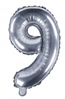 Anteprima: Palloncino foil numero 9 argento 35 cm