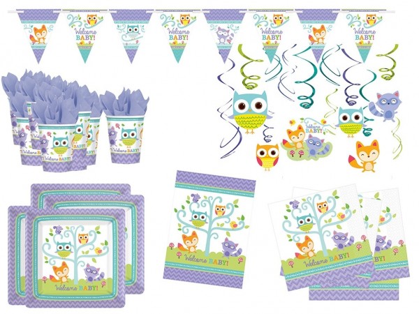 Adorable forest animals baby shower set for 8 guests