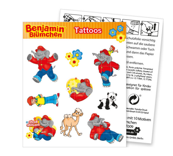 Foglio per tatuaggi Benjamin Blümchen