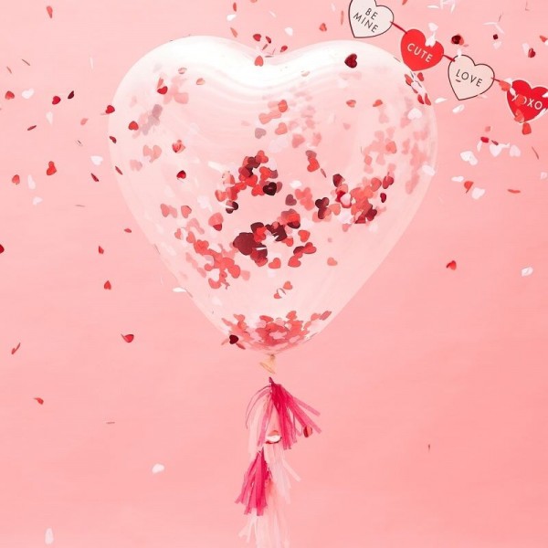 Balon z konfetti w kształcie serca 91 cm