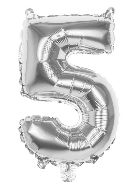 Folieballon Nummer 5 zilver metallic 36 cm