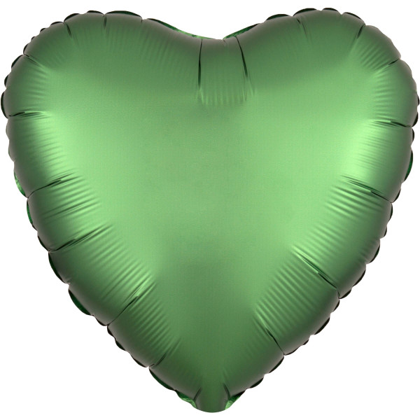 Noble satin hjärta ballong smaragdgrön 43cm