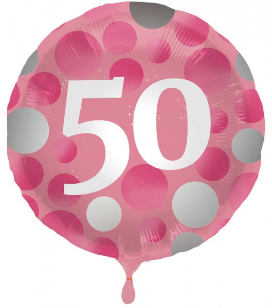 50th birthday glossy pink foil balloon 45cm