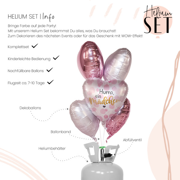 Hurra ein Mädchen Ballon Bouquet-Set mit Heliumbehälter 3
