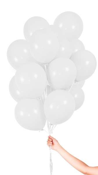 30 White Balloons with ribbon 23cm