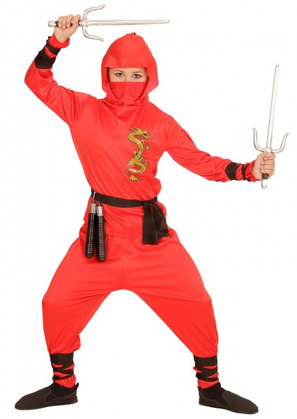Ninja fighter børnedragt rød 3