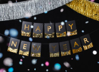 Aperçu: Chaîne fanion du Nouvel An noir et doré 3,5m