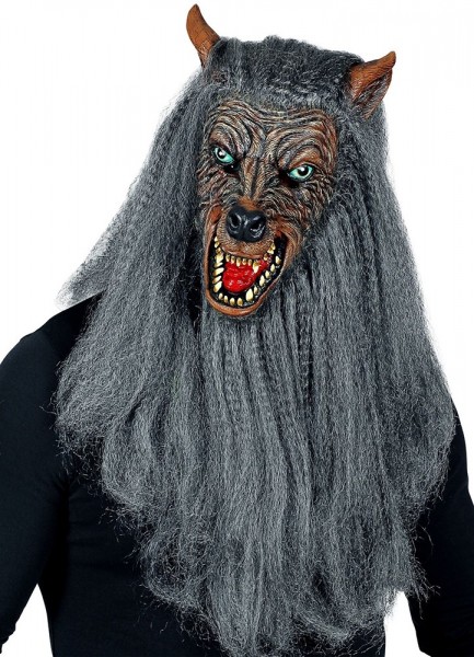 Masque complet de loup-garou malveillant avec des cheveux