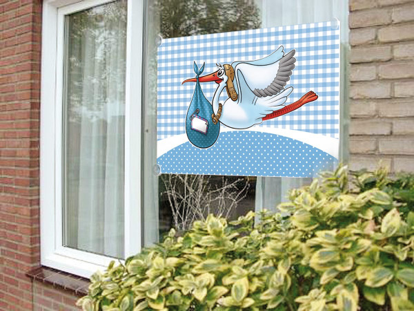 Window flag rattle stork baby blue
