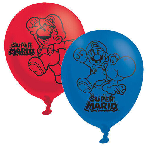 6 balonów lateksowych Super Mario czerwono-niebieskich 23cm