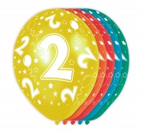 5 färgglada ballonger 2-årsdag 30cm