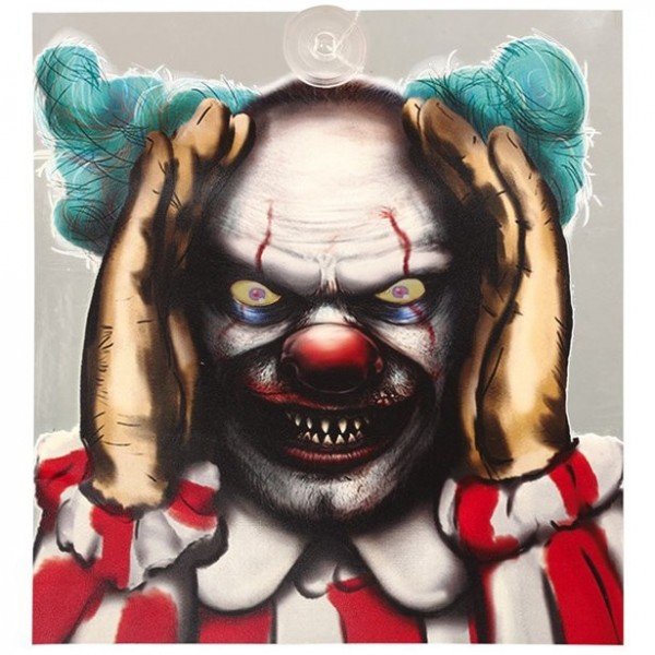 Raamdecoratie Peek-a-boo horror clown met glanzende ogen