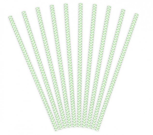 10 pailles en papier zigzag vert clair 19,5 cm