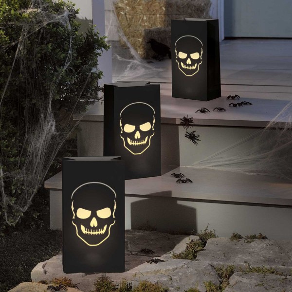 6 Skull Candle Bag Lanterns 28cm x 15cm x 9cm