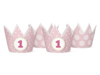 Preview: 4 cute party crowns 1st birthday light pink