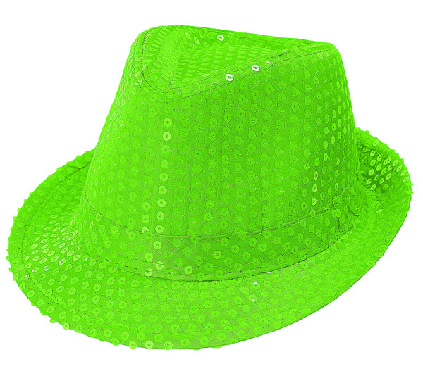 Fedora Pailletten Hut neon-grün 2