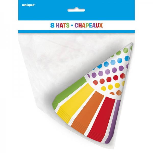 8 Colour Rainbow Partyhüte 15cm 2