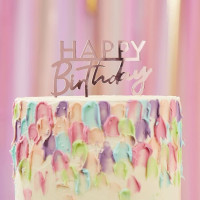 Décoration de gâteau acrylique joyeux anniversaire or rose 11 x 12cm