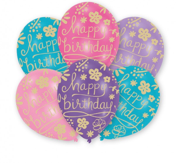 6er Mix Florale Happy Birthday Luftballons
