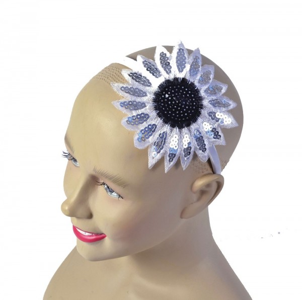 Akcesoria do włosów z cekinami w białe kwiaty na opasce