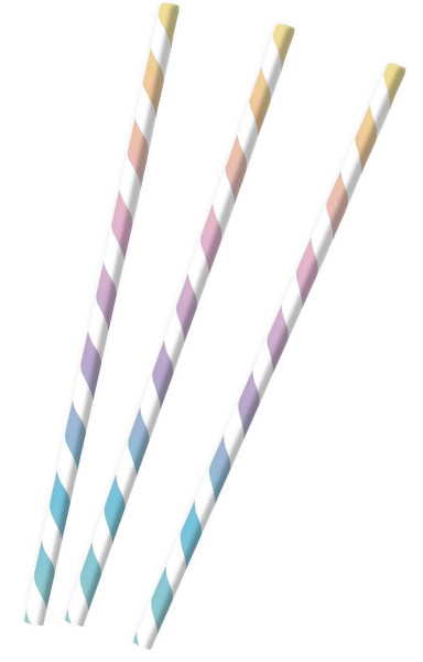 12 Striped Paper straws Pastel