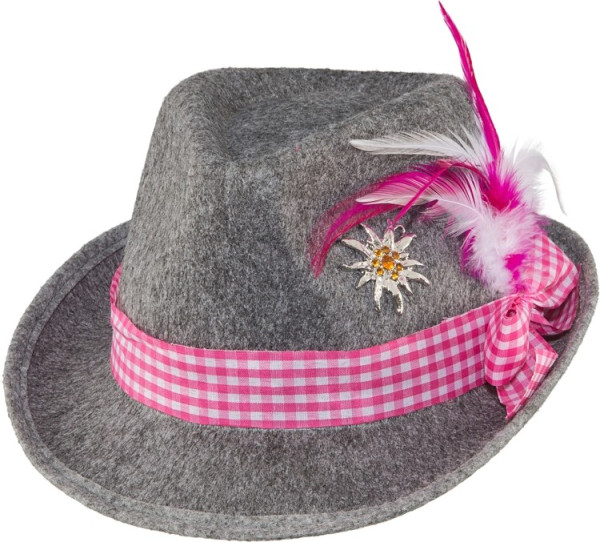 Cappello tradizionale bavarese Antonella in grigio-rosa