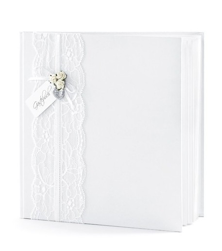 Weißes Gästebuch mit Spitze 20,5cm