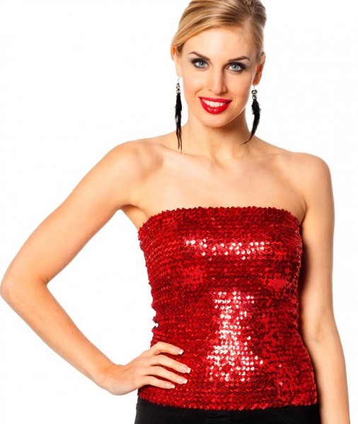 Rød disco sequin top til kvinder