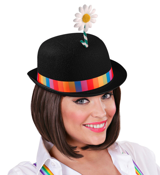 Clowns bowler hat with black flower