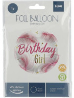 Birthday girl foil balloon with feathers 45cm