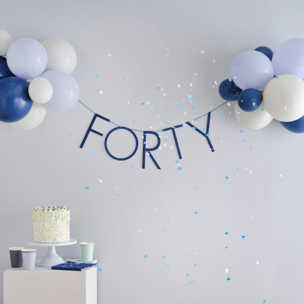 Blue number 40 garland with balloons